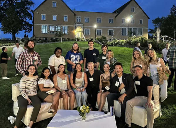 16 members of the class of ‘19 pose for a photo in the courtyard in front of Loretto Hall. This is their first Grand Reunion and they will be invited again in 5 more years. These graduates got to learn about so many new additions to the Cathedral campus, including the Innovation Center, dining hall, and the grotto.